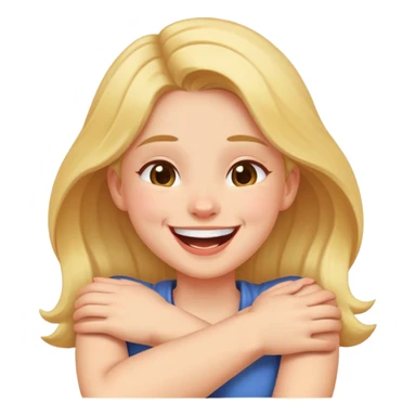 girl laughing with crossed arms around neck sticker