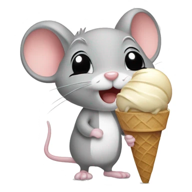 Mouse with ice cream cone in hand the mouse is tan the ice cream is tan teh mouse is also wearing a white bow sticker