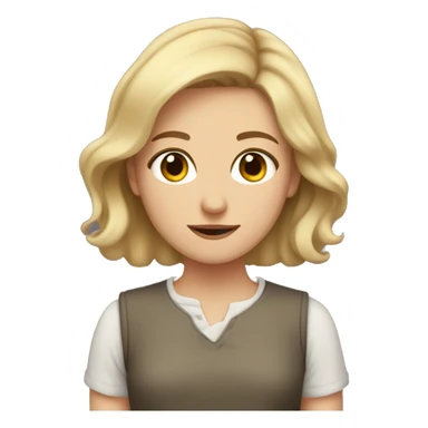 girl with blond-brown short hair, whith gimple, brown eyes, cute sticker