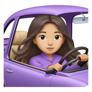 Long hair asian girl driving on her way in a lavendar car  sticker
