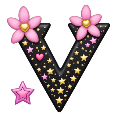 The letter V in black font with a pink heart stars and flowers sticker