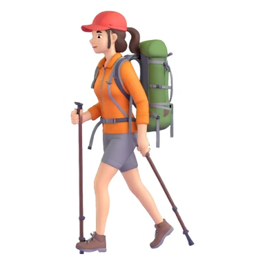 female hiker with backpack and hiking poles sticker
