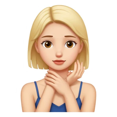 girl putting her hand on her neck sticker