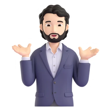 Professional portrait of a business strategist with black wavy hair, stubble, chiseled face, wearing blazer and button-up shirt, confident engaging expression, speaking pose, suitable for keynote speaker profile sticker