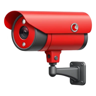 Minimalist emoji-style sticker of a CCTV camera with a glowing red record light, facing forward. Flat icon, grayscale with small red accent.
 sticker