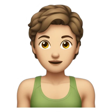 woman with muscles,short hair,tired eyes,brown hair, tight swimming trunks sticker