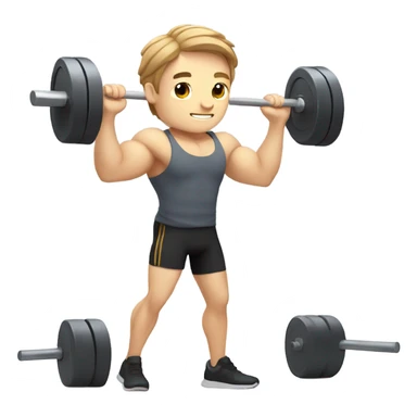 Kawaii White man with light brown hair at gym standing with barbell from side view sticker