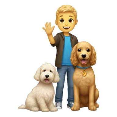 Boy with cornrows high fiving a golden doodle sticker