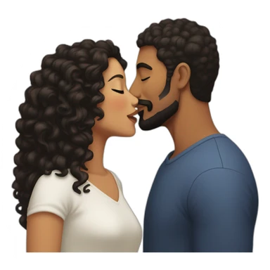 Brown man with a smooth black hair cut fade and a black beard kissing a White woman with long brown curly hair sticker