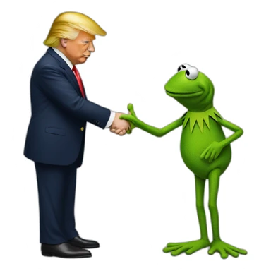 donald trump shaking hands with kermit the frog sticker