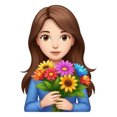 Cool girl with long brown hair holding a bouquet of flowers sticker