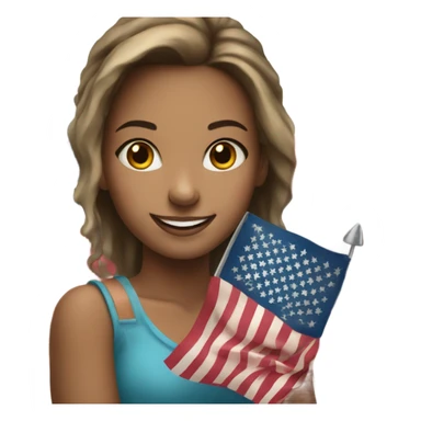smiling girl with earrings holding American flag sticker