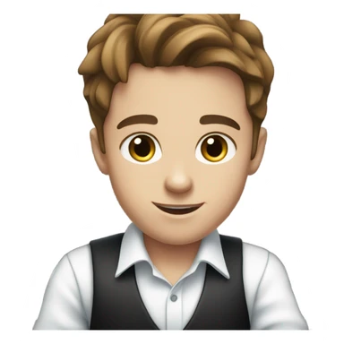 Boy with a white shirt and brown hair and blue eyes playing the piano sticker