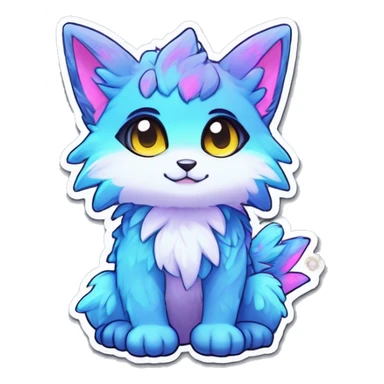 Anthro Fluffy Cool Cute Magical Elemental Shiny Colorful Neon Vibrant Colors Sparkle Kemono-style Chibi Fantasy-Animal-Fakémon-Pokémon-Hybrid Fur Sona Aesthetic Full Body Sticker sticker
