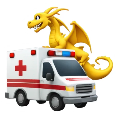 Yellow dragon driving an ambulance inside ambulance as an Emt sticker