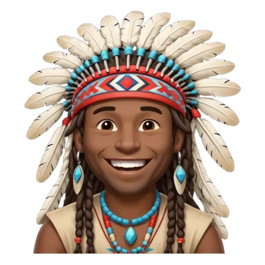 Black American man dark brown with dreads with a American Indian headdress with a laughing hard sticker