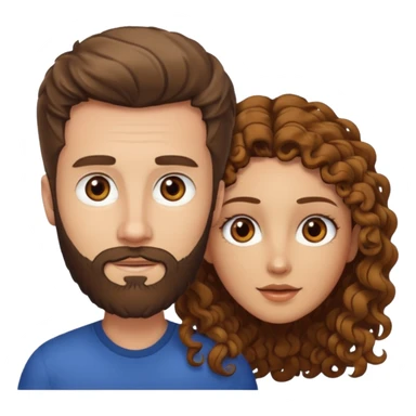 Casal - Homem branco de cabelo liso e olhos marrom, com barba e mulher de pele branca cabelo cacheado marrom e olhos mel sticker