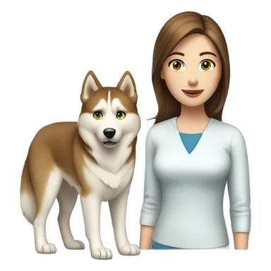 White Woman hair brown and bleus eyes and golden Husky With green eyes sticker