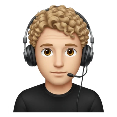 handsome, curly dark blonde haired man with hazel eyes, wearing a black top and black gaming headphones sticker