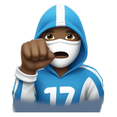 A Football fan with a blue and white hoodie and mask Holding his fist up  sticker
