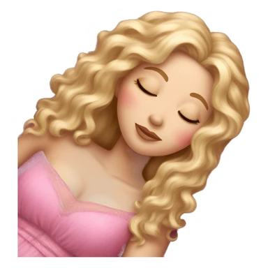 gorgeous white woman with long blonde curly hair sleeping on pink princess bed sticker