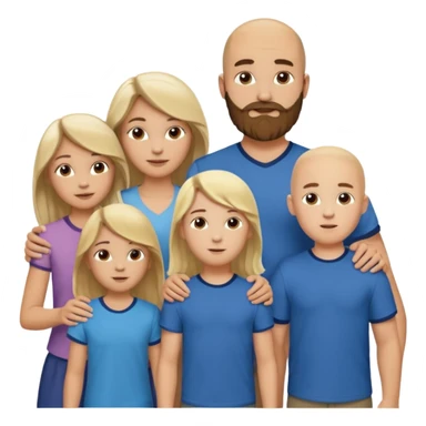 A family of five; Caucasian mom with blond hair, Caucasian dad with a bald head and brown beard, one Samoan boy who is 17 years old with long and wavy brown hair, and two Caucasian children, a 9 year old boy and a 13 year old girl with brown hair. sticker