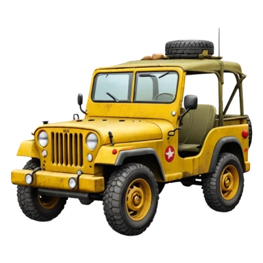 yellow military jeep with red tuning symbols sticker