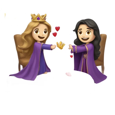 Caucasian long  brunette woman wearing formal royal purple robes and a crown who has thrown hearts to the man she adores  sticker