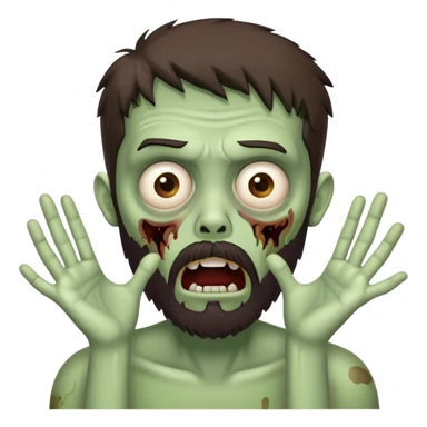 shocked zombie with hands on face, dark brown hair and short full beard sticker