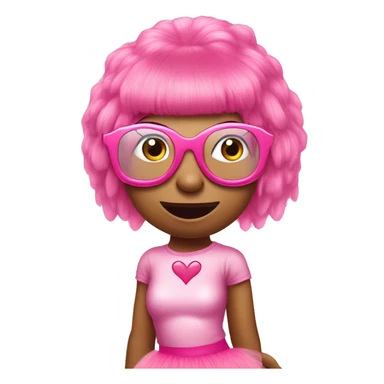a dinosaur in a pink tutu, pink wig, pink heart glasses with A Nicki Minaj CD sticker