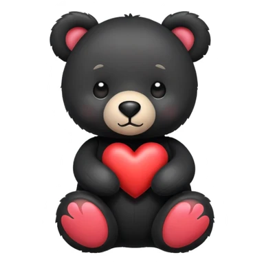 Black stuffed bear with a heart sticker