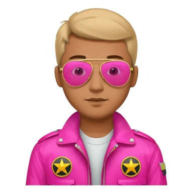 1980s man wearing reflective neon pink aviator sunglasses and a pilot jacket sticker