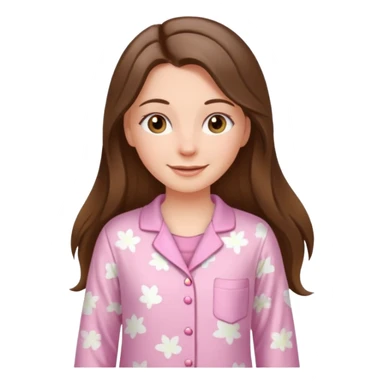 happy white long brunette hair girl with hazel eyes and in light pink pajamas sticker