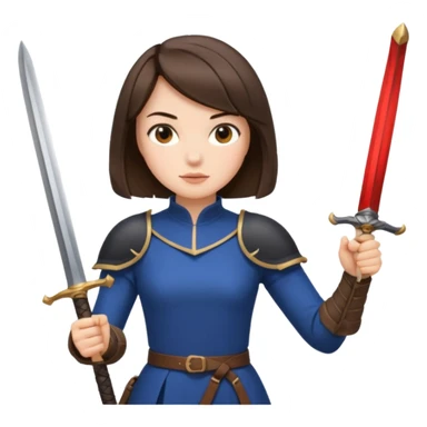 A woman with a brunette French bob wielding a sword sticker