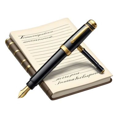 Create an emoji representing journalism and publicistic writing. The design should feature an open newspaper or a stack of articles with visible text columns, symbolizing opinion pieces and analysis. A classic fountain pen or ballpoint pen should be placed near the papers, indicating the act of writing. Optionally, include a small microphone or a press badge to emphasize investigative and journalistic aspects. Use neutral and professional colors like black, white, and muted blue or red. Do not include any emojis or smiley faces. Make the background transparent. sticker