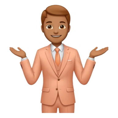 Excited pursed lip full body man emoji with a large peach where there waist would usually be sticker