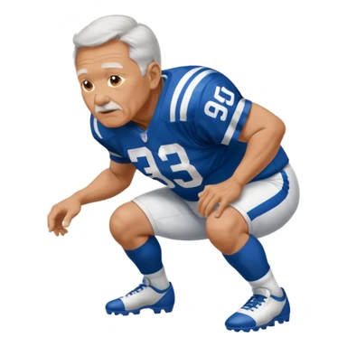 A grandpa playing football wearing an Indianapolis Colts jersey is. Show him kind of crouch down to the ground, holding the football and show  back of his jersey. sticker