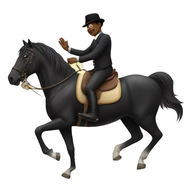 A black horse riding a man while a cat is clapping sticker