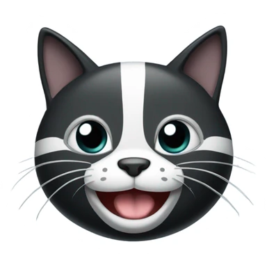 Black Cat with white paws and grey stripes that is smiling sticker