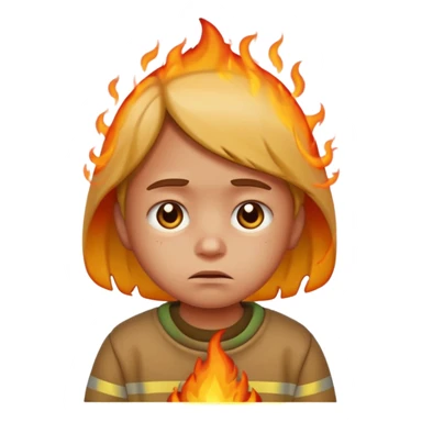 sad small child with street burning in the background, apple style emoji sticker