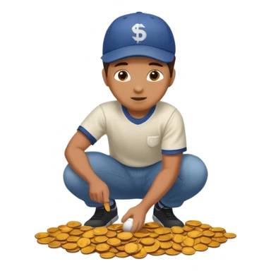 Person picking up pennies from the ground  sticker