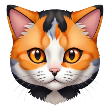 American shorthair calico cat with black fur on the right side of their face and orange on the left side sitting down sticker