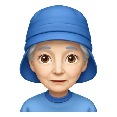 elderly woman with blue hat sticker