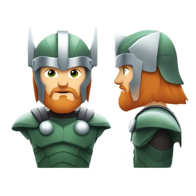 avatar of a man with short red hair, trimmed beard, gray-green eyes, and wearing Thor's winged helmet. Serious expression, clean shapes, and smooth gradients. sticker