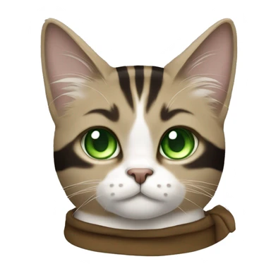 Brown and black striped long hair cat with green eyes dressed as obi wan kenobi sticker