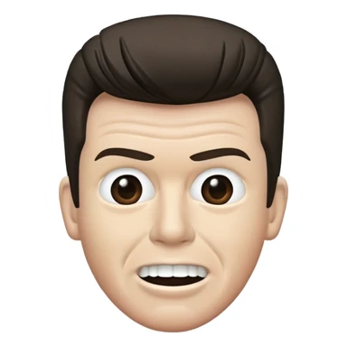 Rick Astley with straight face, but only with his front teeth sticking out, the background is pitch black, and Rick Astley is a dark grayish-baige color sticker
