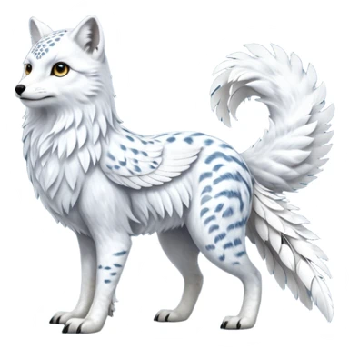 Realistic wild natural elegant pretty beautiful handsome shiny colorful furry 4-legged digitigrade beaky beaked arctic-fox-snowy-owl-snow-leopard-gryphon-griffin-albino-lion-fusion-hybrid-fursona-furry-animal-creature, full body, hyper-realism, long tufted tail sticker