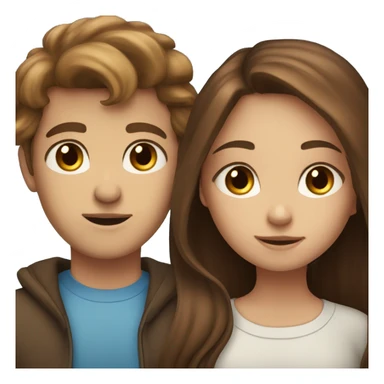 Brown haired girl with blue eyes looking at brown haired boy with brown eyes sticker