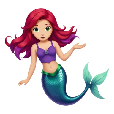 Disney Ariel mermaid with red hair swimming, green fish tail, purple top sticker