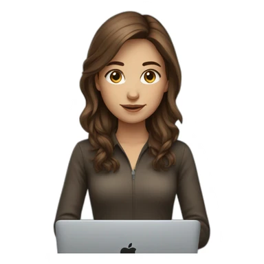Beautiful programmer girl with brown hair working with MacBook sticker